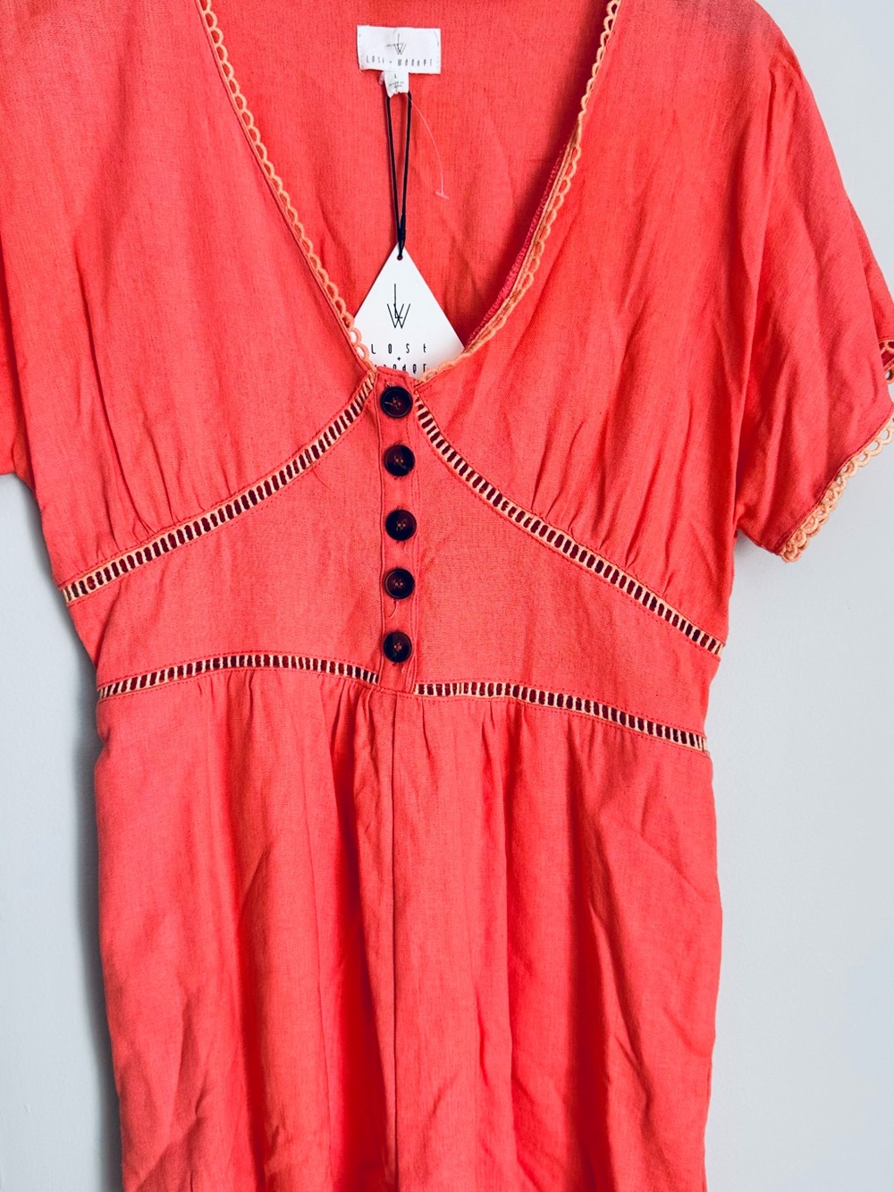 NWT boho style Lost + Wander coral linen romper